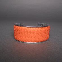 Load image into Gallery viewer, Orange Python Leather Plated Enamel Bangle Bracelet
