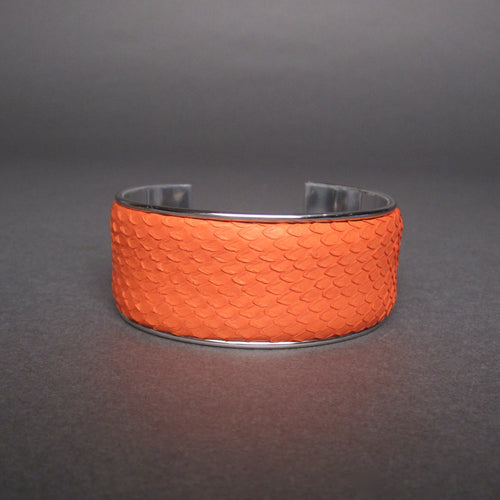 Orange Python Leather Plated Enamel Bangle Bracelet