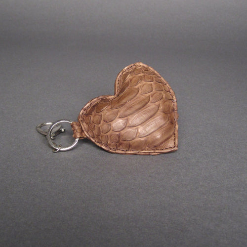 Brown Python Leather Heart Key Holder and Charm - Large