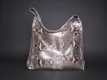 Load image into Gallery viewer, Metallic Silver Snakeskin Leather XL Shoulder Bag
