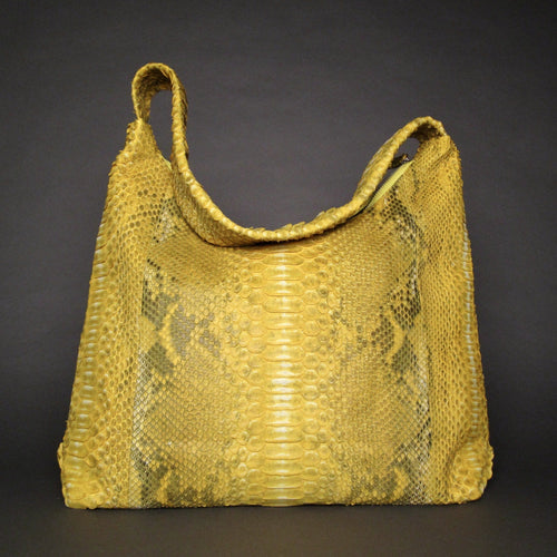Yellow Stonewash Snakeskin Leather XL Shoulder Bag