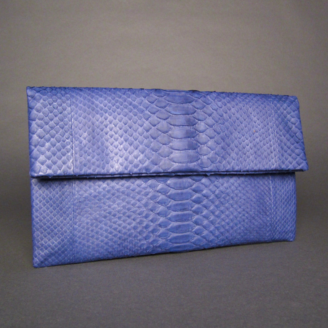 Navy Blue Exotic Python Leather Clutch Bag