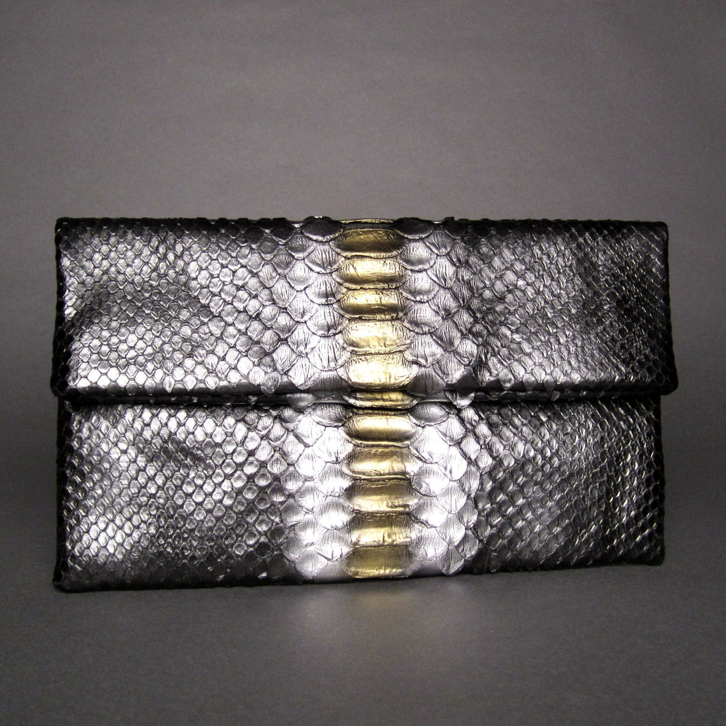 Front Metallic Black Clutch Bag