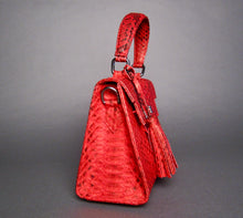 Load image into Gallery viewer, Red and Black Python Leather Small Satchel Top handle Bag
