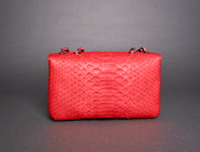 Cargar imagen en el visor de la galería, Back Red Python Leather Shoulder Flap Bag - LARGE
