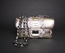 Cargar imagen en el visor de la galería, Metallic Gold Snakeskin Motif Python Leather Shoulder Flap Bag - LARGE
