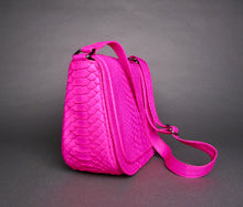 Load image into Gallery viewer, Fuchsia Pink Python Leather Large Crossbody Saddle Bag
