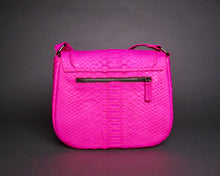 Load image into Gallery viewer, Fuchsia Pink Python Leather Large Crossbody Saddle Bag
