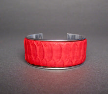 Load image into Gallery viewer, Red Python Leather Plated Enamel Bangle Bracelet
