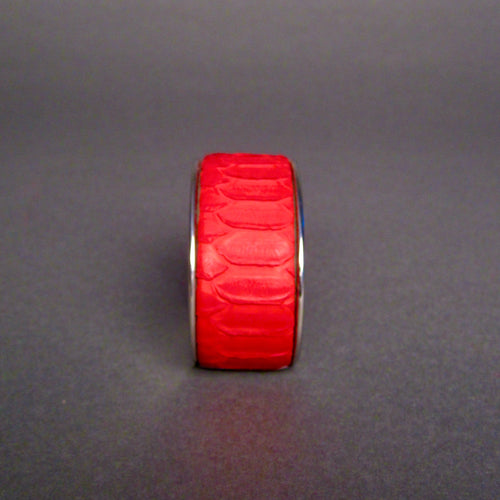 Red Python Leather Plated Enamel Bangle Bracelet