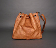 Load image into Gallery viewer, Brown Caramel Snakeskin Leather Bucket Shoulder bag
