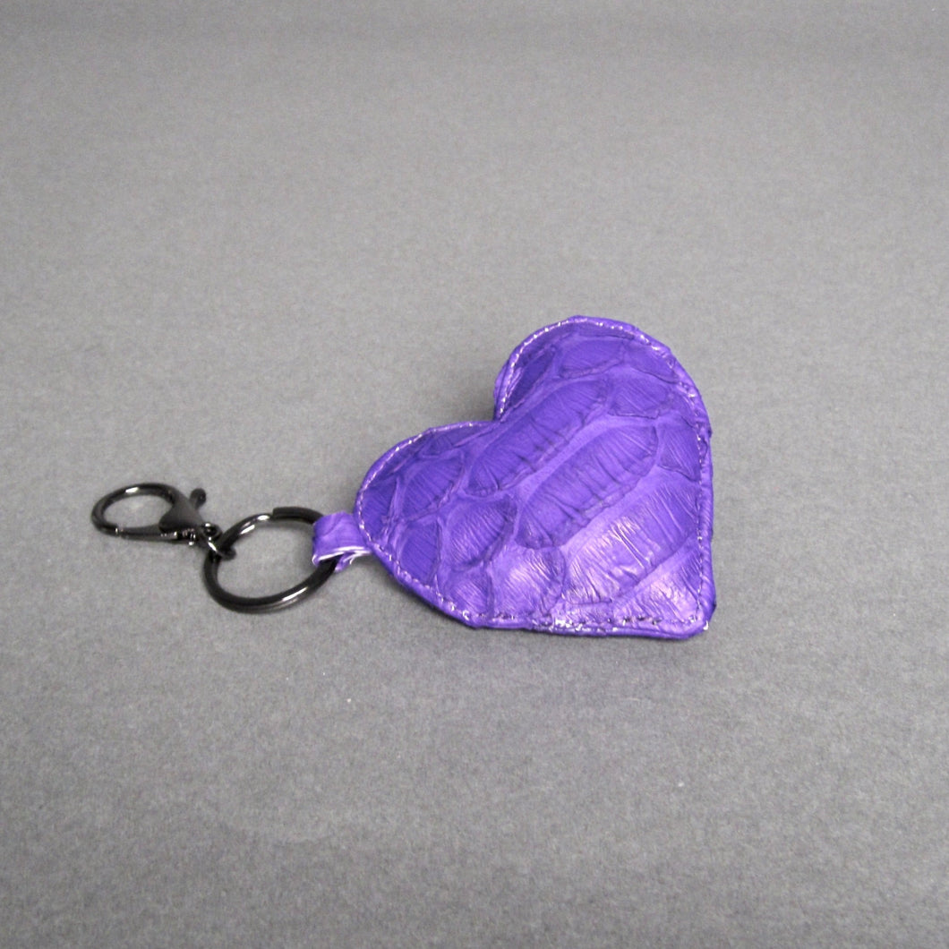 Purple Python Leather Heart Key Holder and Charm - Large