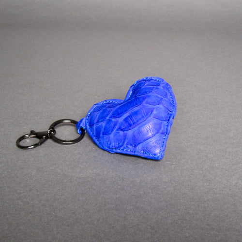 Cobalt Blue Python Leather Heart Key Holder and Charm - Large
