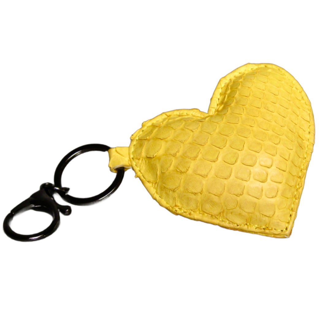 Yellow Python Leather Heart Key Holder and Charm - Large