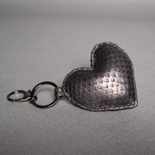 FRONT Black Leather Heart Key Holder and Charm
