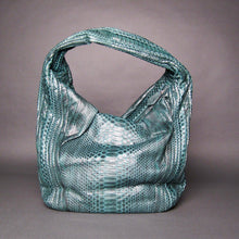 Load image into Gallery viewer, Dark Green Python Snakeskin Leather Large Hobo Bag
