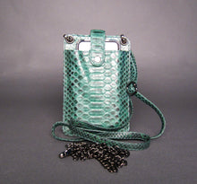 Load image into Gallery viewer, Green python leather cellphone holder crossbody bag

