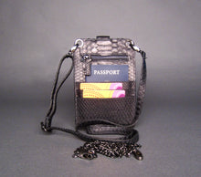 Load image into Gallery viewer, Black python leather cellphone holder crossbody bag
