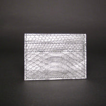 Load image into Gallery viewer, Metallic Silver Python Leather Slot Card Holder
