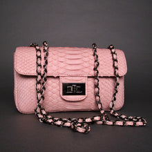 Load image into Gallery viewer, Light Pink Python Leather Shoulder Flap Bag - LARGE
