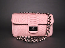 Cargar imagen en el visor de la galería, Light Pink Python Leather Shoulder Flap Bag - LARGE
