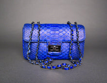 Cargar imagen en el visor de la galería, Blue Cobalt Leather Shoulder Bag - LARGE Flap Bag
