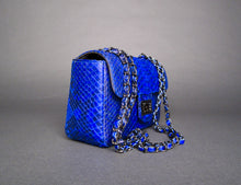 Cargar imagen en el visor de la galería, side Blue Cobalt Leather Shoulder Bag - LARGE Flap Bag
