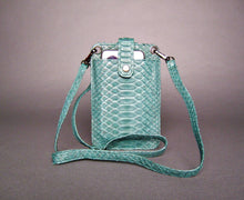 Load image into Gallery viewer, Green python leather cellphone holder crossbody bag
