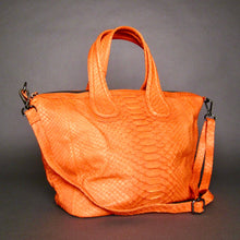 Load image into Gallery viewer, Orange Python Leather Nightingale Tote Shoulder bag
