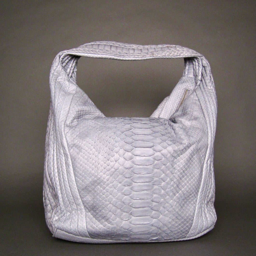 Grey Hobo Bag in Genuine Python Leather