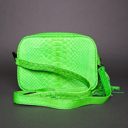 Green Lime Snakeskin Python Leather Crossbody Camera Bag