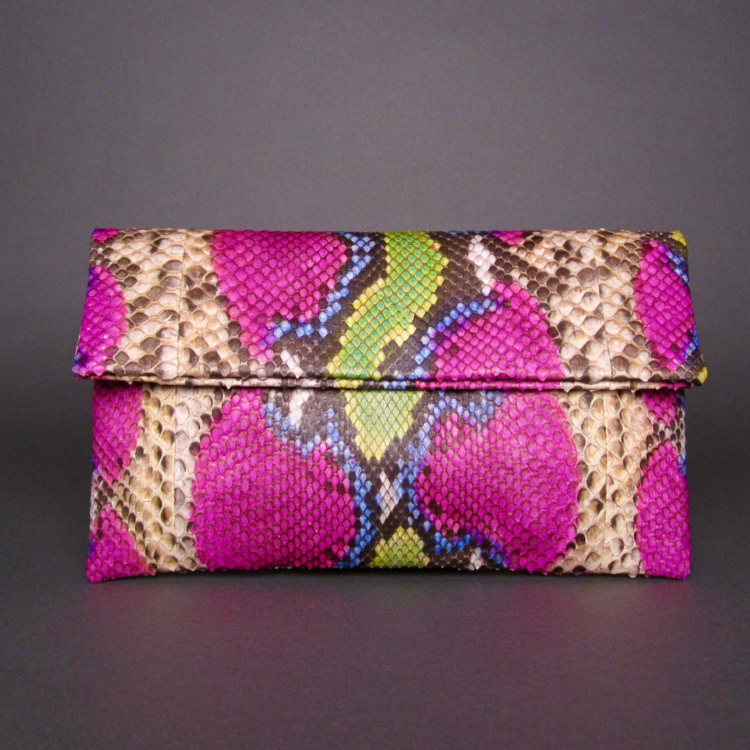 Multicolor Fuchsia Lemon Leather Clutch Bag