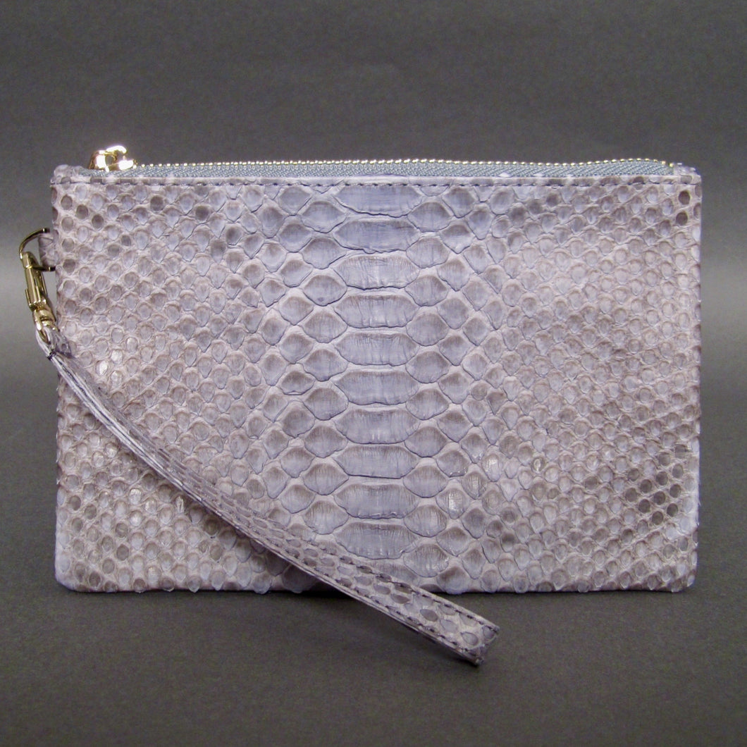 Grey Motif Python Leather  Wristlet Clutch Bag