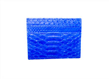 Load image into Gallery viewer, Blue Cobalt Snakeskin Leather Slot Card Holder
