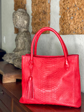 Load image into Gallery viewer, Tassel Red Leather Tote Bag
