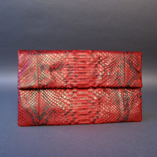 Red Motif Python Leather Clutch Bag