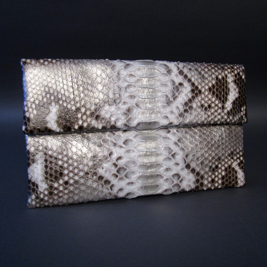 Silver Gold Motif Snakeskin Python Leather Clutch Bag