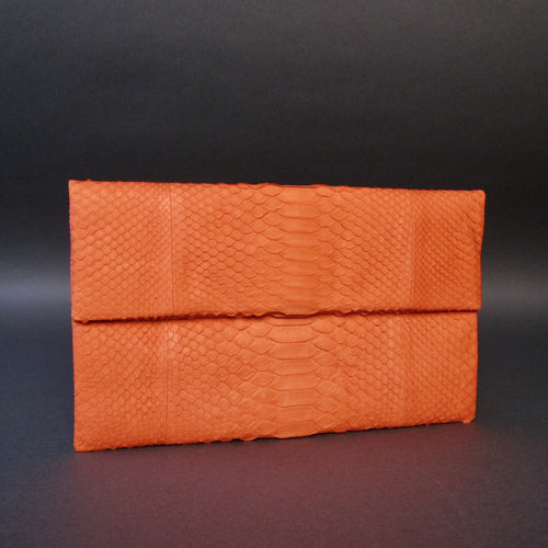 Orange Python Leather Clutch Bag