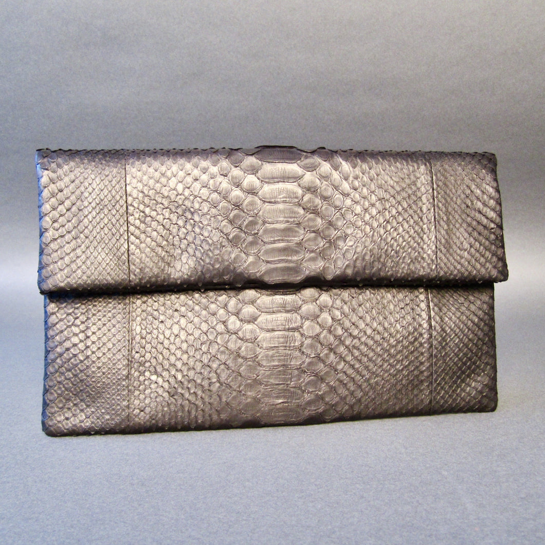 Black Python Leather Clutch Bag