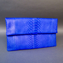 Load image into Gallery viewer, Blue Cobalt Python Leather Clutch Bag
