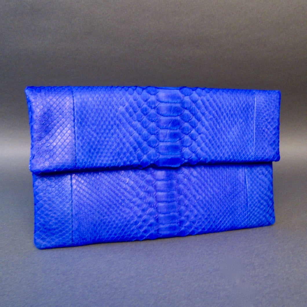 Blue Cobalt Python Leather Clutch Bag