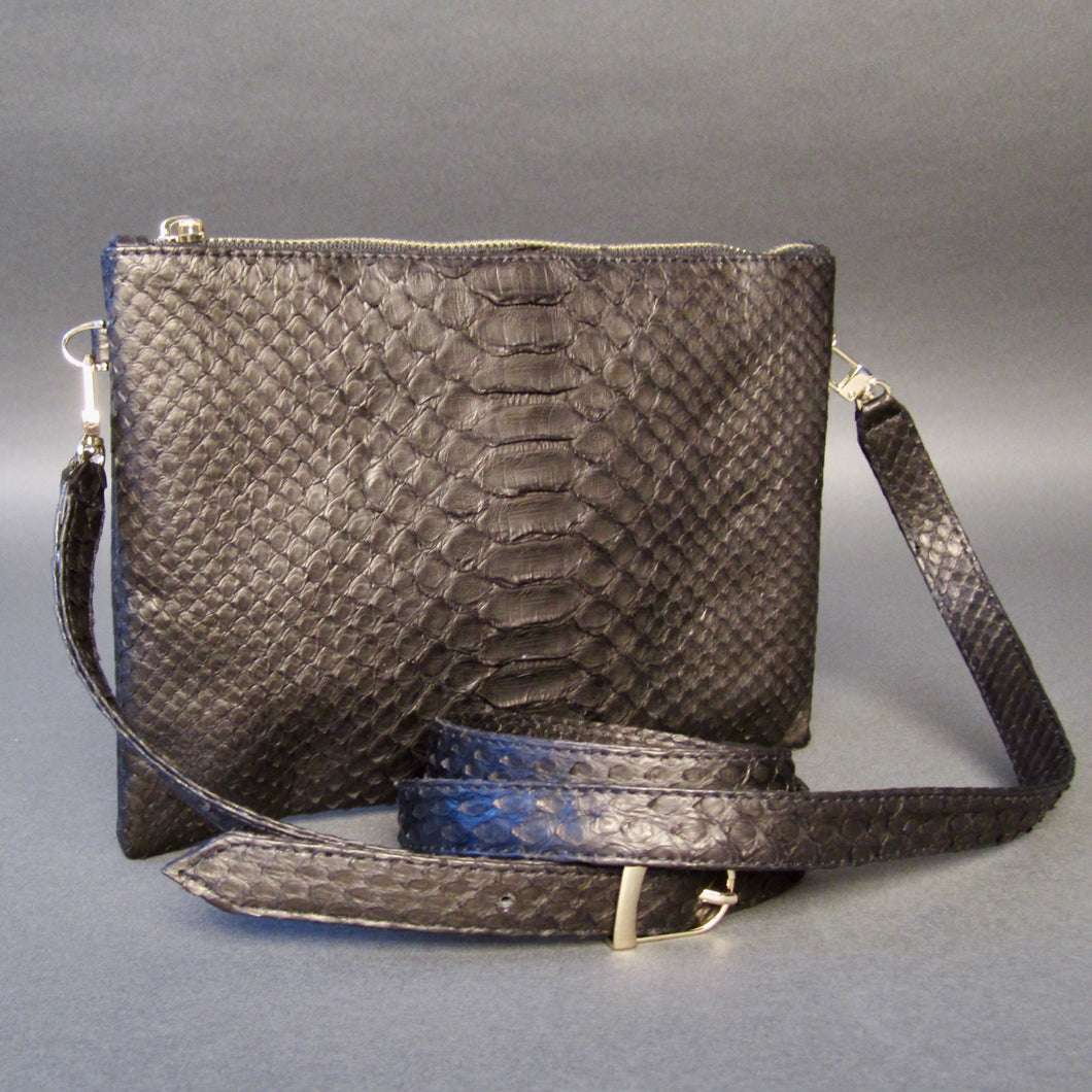 Bee In Style Black Snakeskin Python Leather Crossbody or Clutch Bag