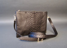 Load image into Gallery viewer, Bee In Style Black Snakeskin Python Leather Crossbody or Clutch Bag

