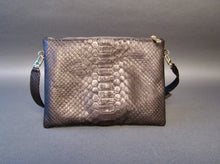Load image into Gallery viewer, Bee In Style Black Snakeskin Python Leather Crossbody or Clutch Bag
