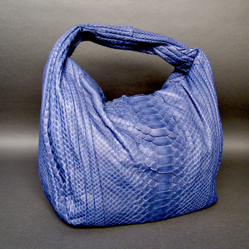 Bee in Style Blue Leather Hobo Bag in Genuine Python Leather