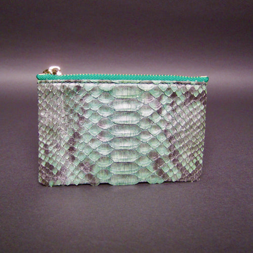 Green Motif Python Leather Zip Pouch