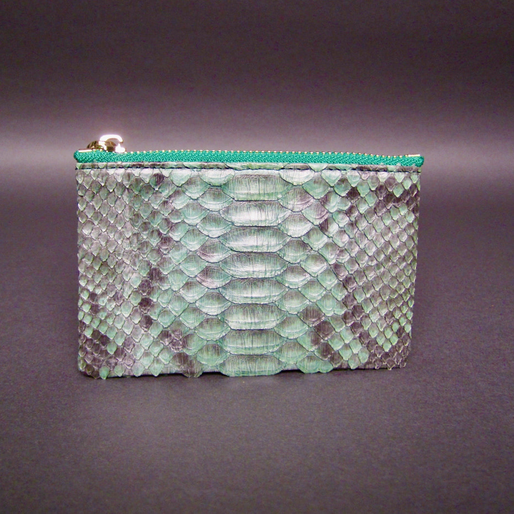 Green Motif Python Leather Zip Pouch
