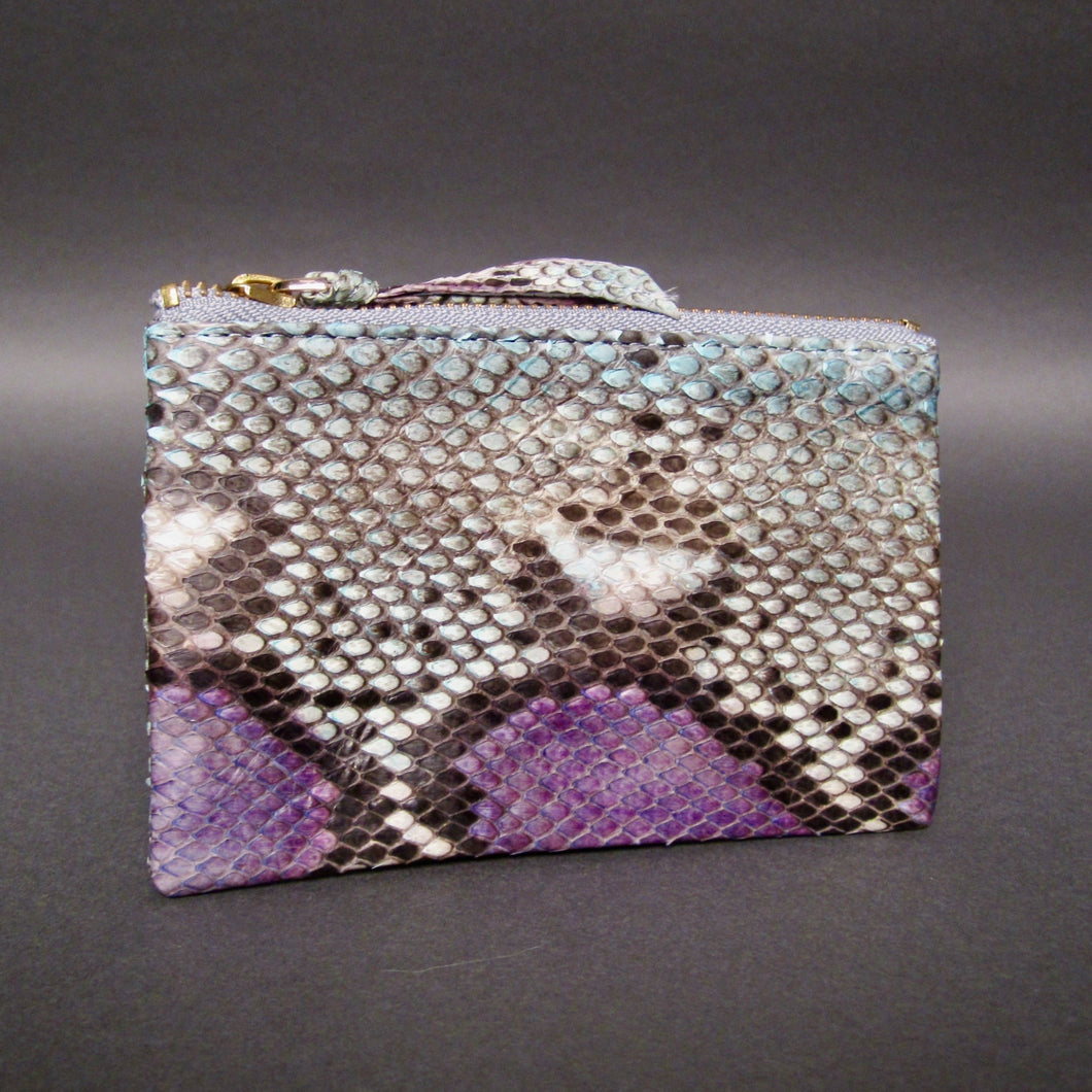 Multicolor Lilac Aqua Python  Leather Zip Pouch