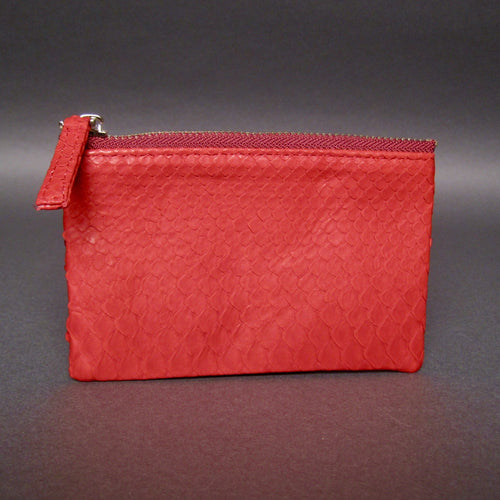 Red Python Leather Zip Pouch